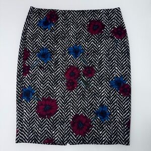 NYCC Black and White Pencil Skirt with Red and Blue Floral